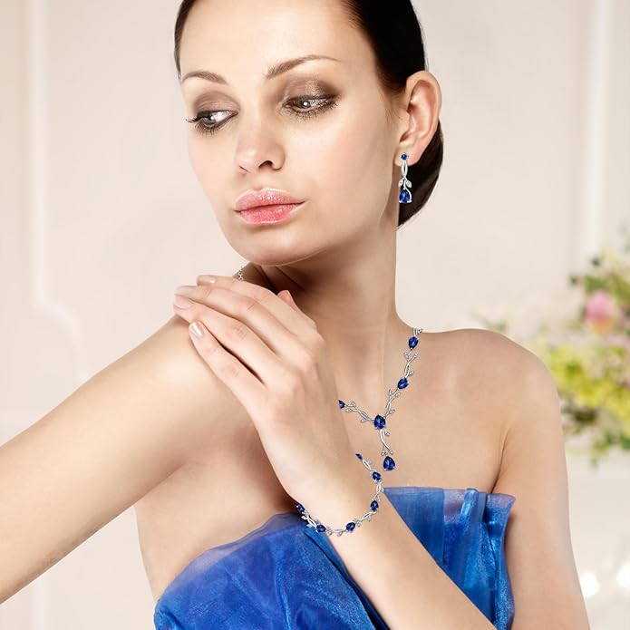 Hadskiss Jewelry Set for Women, Necklace Dangle Earrings Bracelet Set with White AAA Cubic Zirconia, Allergy Free Wedding Party Jewelry for Bridal Bridesmaid
