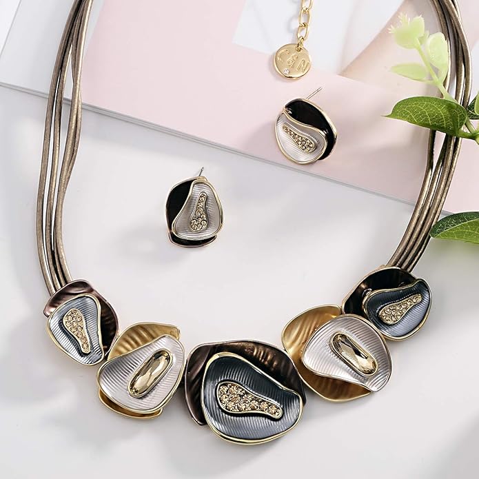 AMYJANE Vintage Statement Jewelry Set - Spring Leaf Flower Floral Plant Necklace Earring Set Crystal Rhinestone Fashion Costume Jewelry for Women Prom Party Unique Gift