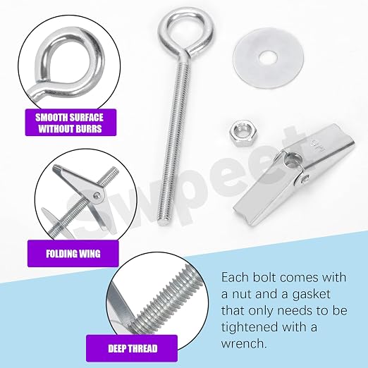Swpeet 15 Set M5×75mm Eye Bolt Toggle Bolts and Wing Nut Kit - Image 4