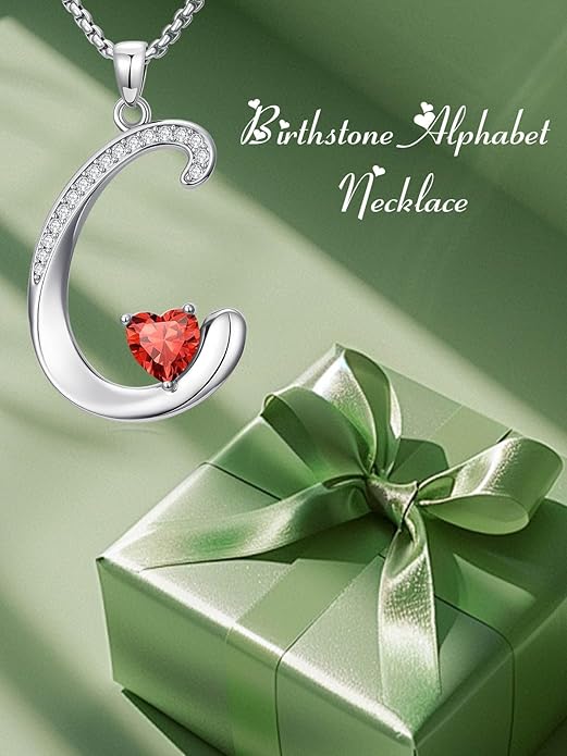 Valentines Day Gifts for Women Alphabet A to Z Initial Birthstone Pendant Necklaces for Women - 18k White Gold Plated Personalized Name Jewelry Valentine Mothers Day Birthday Gifts for Women Her Girlfriend