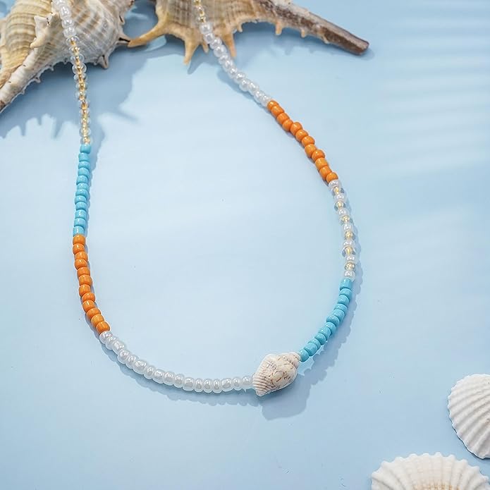 Women's Shell Starfish Boho Layered Beaded Necklace Choker for Summer Beach Vacation Gifts for Birthday/Anniversary/Christmas