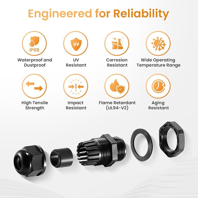 QILIPSU 50pcs 3/8" NPT Cable Gland Waterproof IP68 Nylon Cable Pass Through - Image 6
