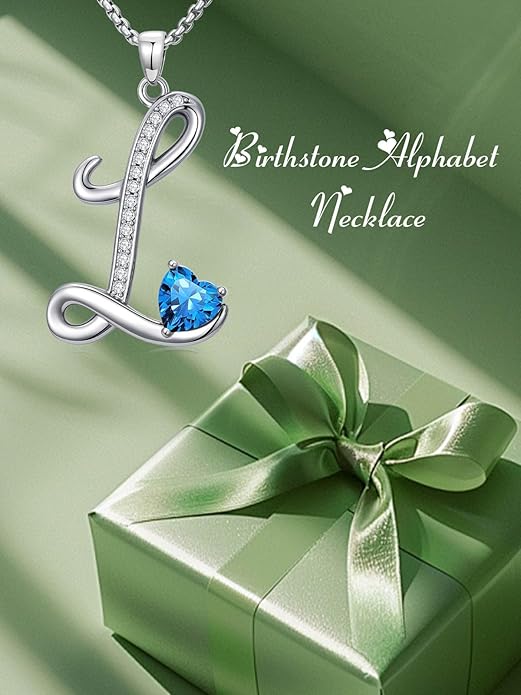 Valentines Day Gifts for Women Alphabet A to Z Initial Birthstone Pendant Necklaces for Women - 18k White Gold Plated Personalized Name Jewelry Valentine Mothers Day Birthday Gifts for Women Her Girlfriend