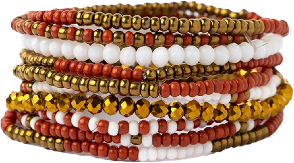 INK + ALLOY Game Day Bracelet Stacks, Beaded Bracelets for Football Gameday Outfits, Handmade Jewelry for College Students, Teachers, Football Moms, Set of 10