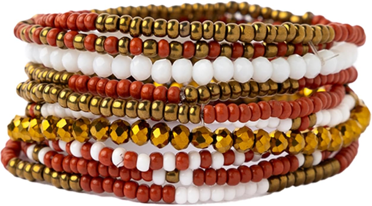 INK + ALLOY Game Day Bracelet Stacks, Beaded Bracelets for Football Gameday Outfits, Handmade Jewelry for College Students, Teachers, Football Moms, Set of 10