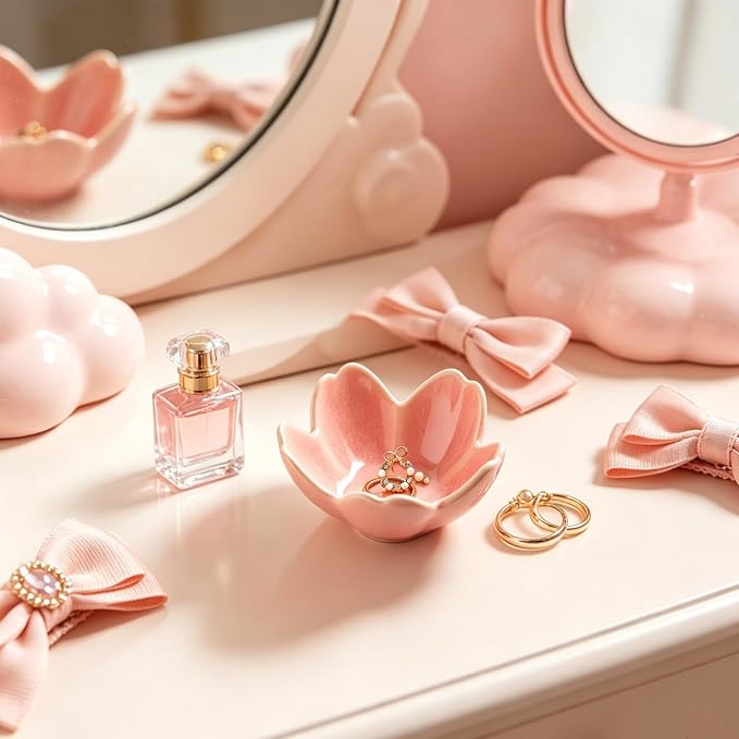 Flower Ceramic Jewelry Dish, Floral Ring Holder Tray | Petite bowl keeps rings - Image 4