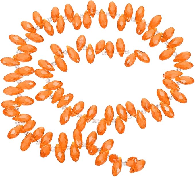 PATIKIL 2 Strands 180-190Pcs Teardrop Crystal Beads, 12x6mm Faceted Teardrop Briolette Horizontal Glass Beads Loose Bead for Bracelet Jewelry Making, Orange Red