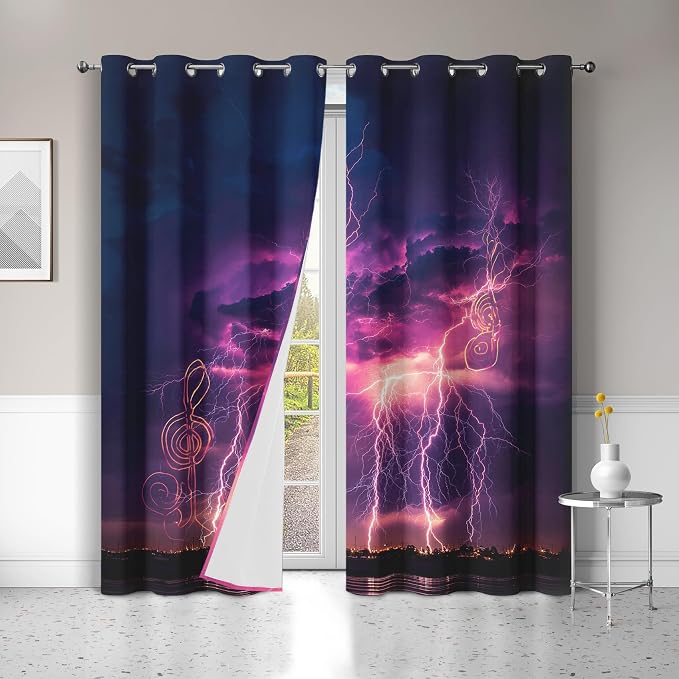 Thunderstorm Blackout Curtains 96 Inches Long, Treble Clef Drapes Grommet - Image 3