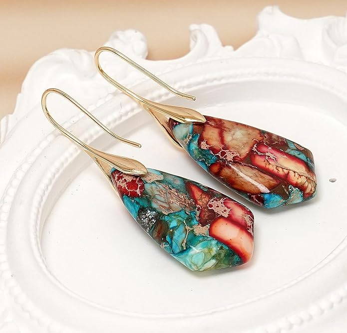 Natural Stone Earrings Multishape Dangle Drop Earrings Boho Stone Earring for Women