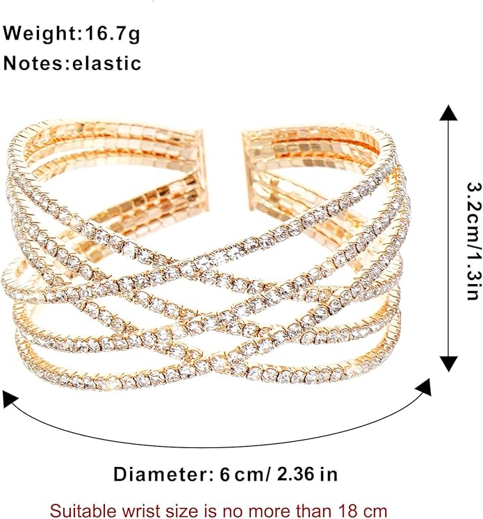 Rhinestone Bracelet for Women MultiLayer Crystal Cuff Bracelet Strand Layered Bracelet