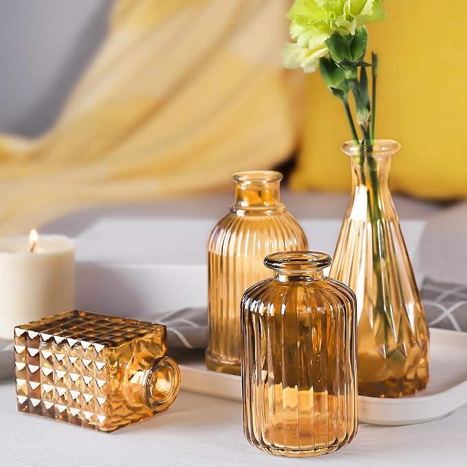 20 Pcs Amber Gold Glass Bud Vases- Set Amber Gold Small Vases - Image 3