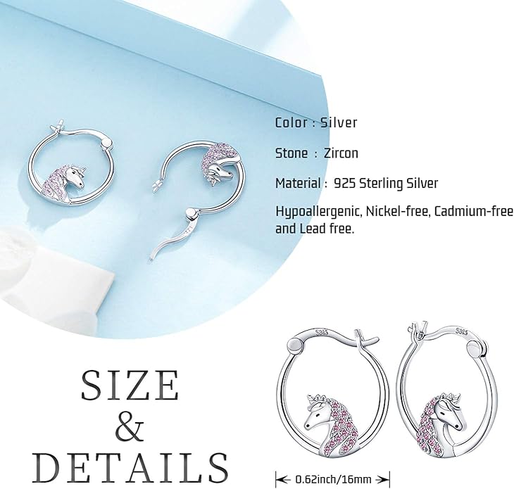 JUSTKIDSTOY Hypoallergenic Panda/Unicorn/Hummingbird/Dolphin Hoop Earrings for Women 925 Sterling Silver Animal Huggie Hoop Earrings Jewelry Gifts for Sensitive Ears