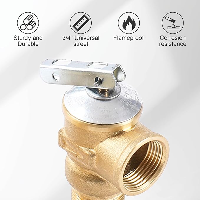 150Psi Temperature and Pressure Relief Valve, 3/4" NPT Threaded, Brass Pressure - Image 2