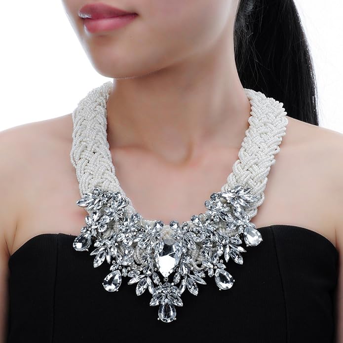 Jerollin Simulated Pearl Body Statement Necklace for Women, Fashion Collar Bib Necklaces Fashion Costume Jewelry Necklace…