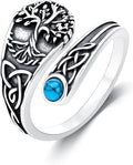 PELOVNY Spoon Rings for Women 925 Sterling Silver Vintage Cross Tree of Life Turquoise Adjustable Thumb Rings Jewelry Gifts for Women Men