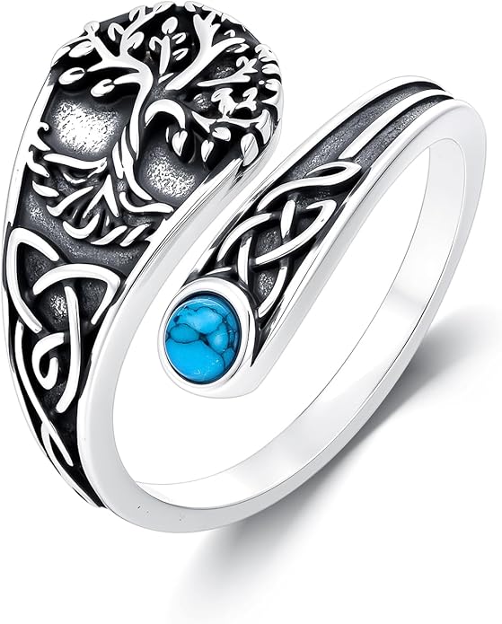PELOVNY Spoon Rings for Women 925 Sterling Silver Vintage Cross Tree of Life Turquoise Adjustable Thumb Rings Jewelry Gifts for Women Men