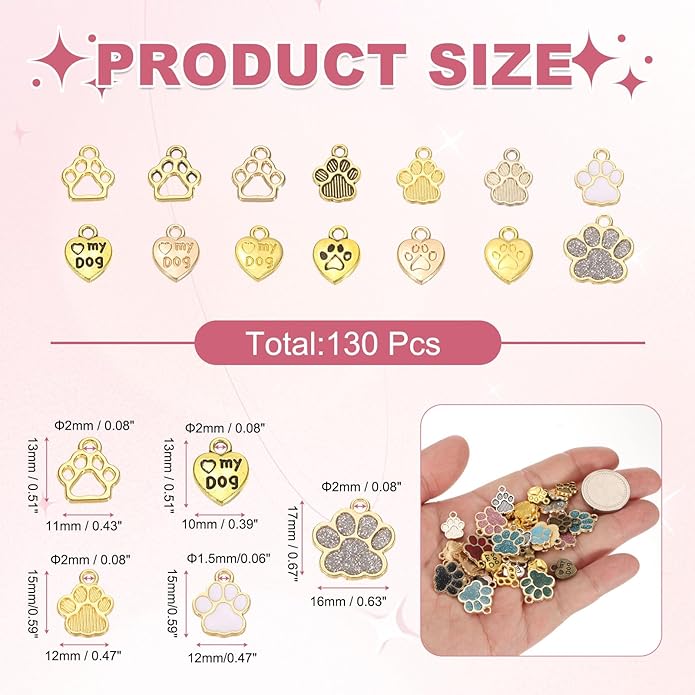 MECCANIXITY Dog Paw Print Charms, Alloy Enamel Footprint Pendants Animal Footprint Pendant for Jewelry Making