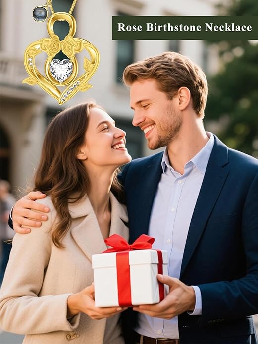 Midari 18K Gold Heart Birthstone Necklace 18K Gold Infinity Rose Necklace Birthday Christmas Jewelry Gifts for Women Wife Her Daughter Mom