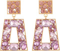 Rhinestone Rectangle Statement Earrings Colorful Crystal Geometric Drop Dangle Earrings for Women Prom Party