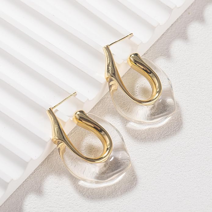 Acrylic Hoop Earrings Chunky Huggie Statement Vintage Earrings Cute Resin Drop Earring Trendy Jewelry Gifts for Women