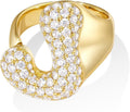 KissYan Bubble Initial Ring Valentines Day Gifts for Women, 14k Gold Plate Balloon Jumbo Letter Rings Open Adjustable Dainty Pave CZ Personalized Fashion Trendy Statement Jewelry