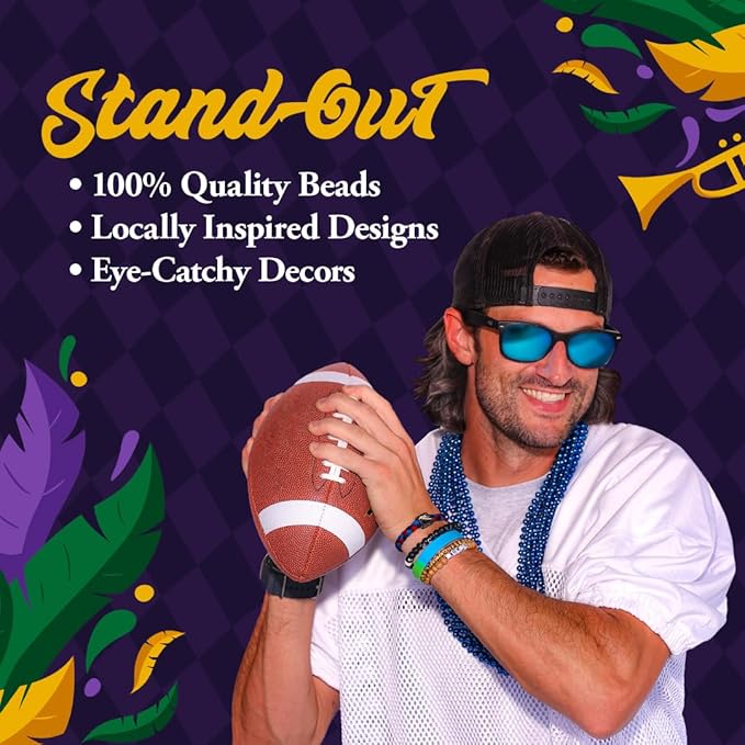 THE MARDI GRAS KREWE - Beads Necklaces Mardi Gras 72 Pack, 6 Dozen 33" 7mm - Party Favors, Parades, Bulk Decorations, Costumes, Festivals, Events - Royal Blue