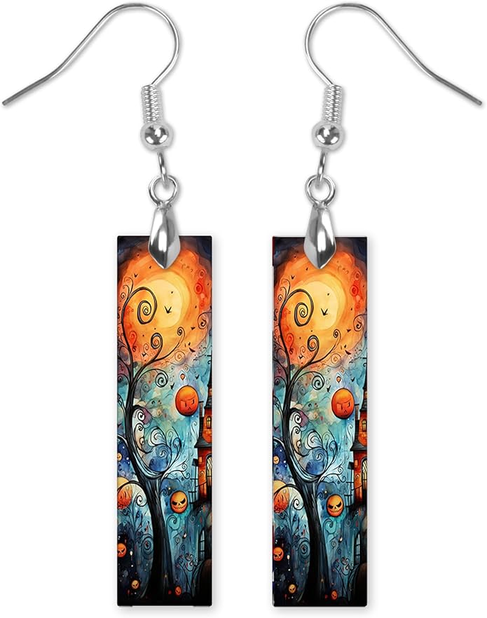 Earrings Handmade Bar Wood Earrings Light Weight Printed Image Dangle Earring Jewelry