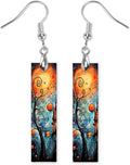 Earrings Handmade Bar Wood Earrings Light Weight Printed Image Dangle Earring Jewelry