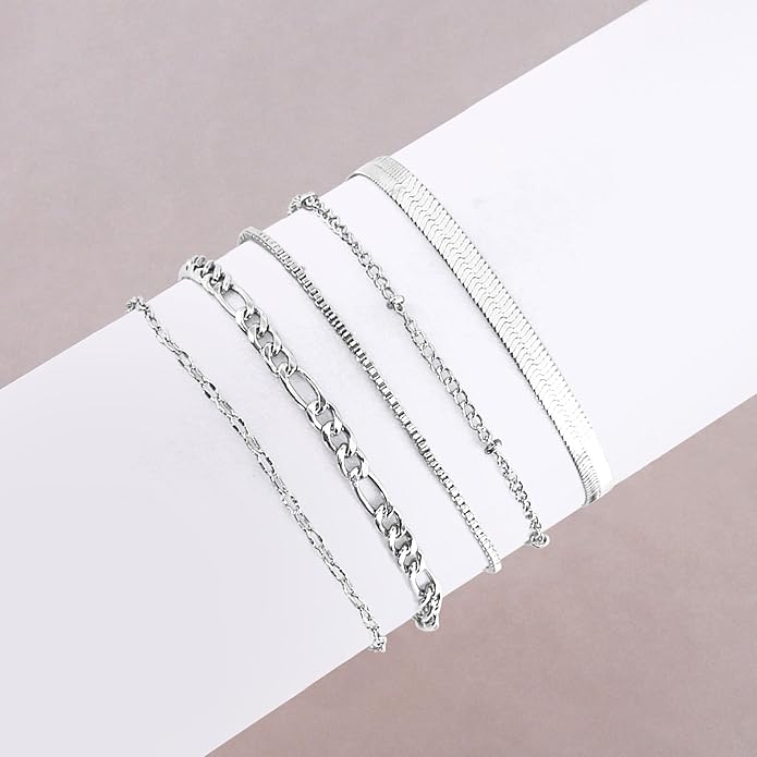 VIBILIA Dainty Gold Chain Bracelet for Women Trendy Stackable Adjustable Layered Metal Bracelet Gold Plated Twist Link Figaro Chain Paperclip Bracelets Fashion Jewelry