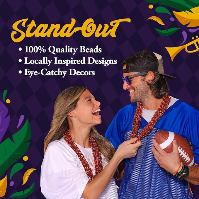 THE MARDI GRAS KREWE - Beads Necklaces Mardi Gras 72 Pack, 6 Dozen 33" 7mm - Party Favors, Parades, Bulk Decorations, Costumes, Festivals, Events - Red
