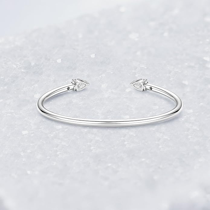 Pear Moissanite Cuff Bangle for Women, 1.6cttw D Color 5x7mm Pear Cut Moissanite, 925 Sterling Silver Dainty Bridal Cuff Bracelet, Fashion Wedding Jewelry for Her