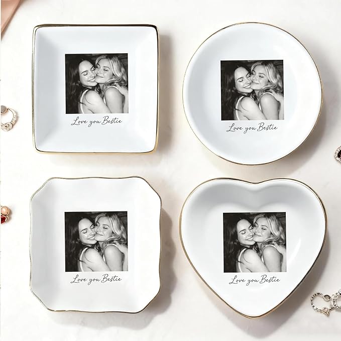 My4gifts Personalized Besties Photo Jewelry Dish, Sisters Jewelry Dish, Custom Besties Gifts, Bff Gifts, Friendship Gift, Best Friend Gift for Women, Custom Jewelrys Plate, Birthday, Christmas/3