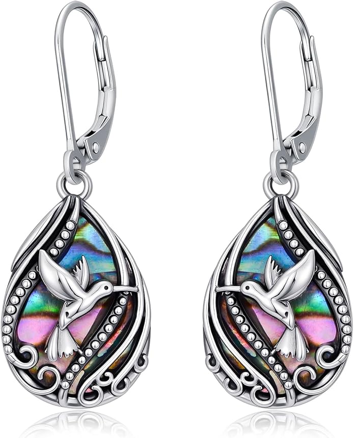Animal Earrings 925 Sterling Silver Abalone Shell Dangle Drop Earrings Leverback Earrings Cute Animal Jewelry Gifts for Women Girlfriend