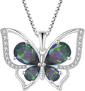 YL Women's Butterfly Necklace 925 Sterling Silver Flower Rose Pendant Birthstone Halo Jewelry