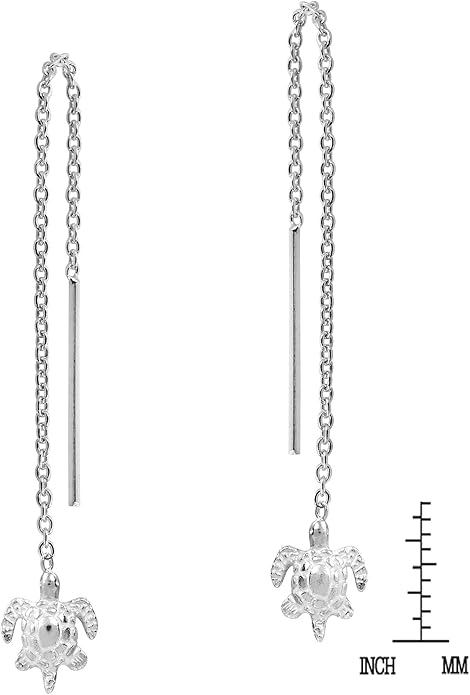 AeraVida Beautiful Ocean Wanderer Sea Turtle on a Chain .925 Sterling Silver Slide Through Dangle Earrings for Nature and Animal Inspired Fashion with Tropical Beach Vibes