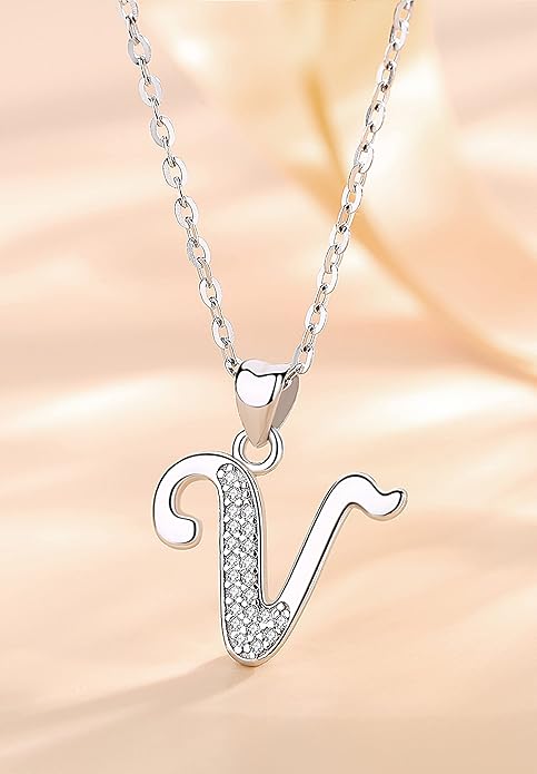 AEONSLOVE 925 Sterling Silver Initial Necklaces for Women, 26 Letters Pendants Necklace Gift for Mother, Daughter, Wife, 18 Inch Chain