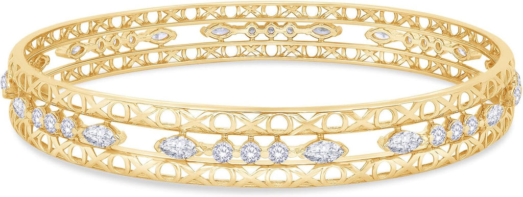Bangle Bracelets for Women 3.65 Carat (ctw) Marquise And Round Shape Lab Grown Diamond 3-Row Cuff Bangle Bracelets In 14K Gold Over Sterling Silver Jewelry Gifts For Her Size-7.00 to 8.00 Inch