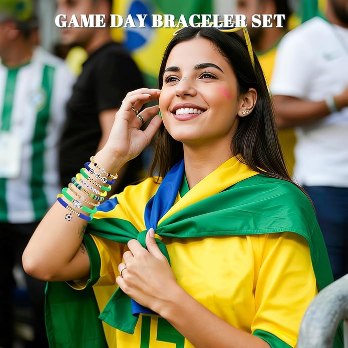 Game Day Bracelets for Women, Stackable Heishi Beaded Stretch Soccer Bracelet Soccer, World Soccer Cup Team Color Accessories & Outfits Jewelry, Soccers Dads Moms Coaches Fans Gifts