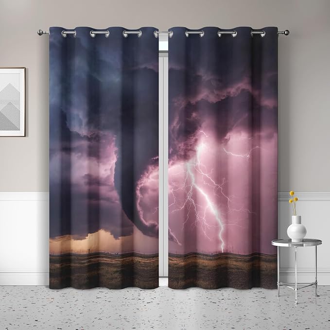 Tornado Curtains for Bedroom Living Room Decor, Lightning Storm Blackout by Unknown