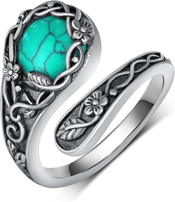 Spoon Rings for Women 925 Sterling Silver Turquoise Spoon Rings Vintage Thumb Rings Jewelry Gifts for Women Men