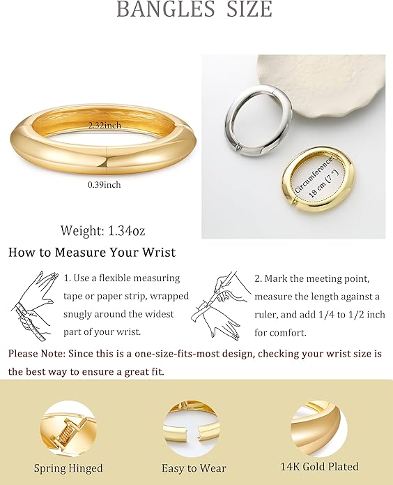 2pcs Gold Bangle Bracelets for Women, Trendy Hinged Cuff Open Wide Chunky Gold Bracelet Stack Arm Cuff Jewelry for Women