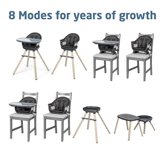 Maxi-Cosi Moa 8-in-1 High Chairs for Babies and Toddlers, Machine Washable Infant High Chair, Compact, Convertible High Chair Lightweight Design, Classic Graphite