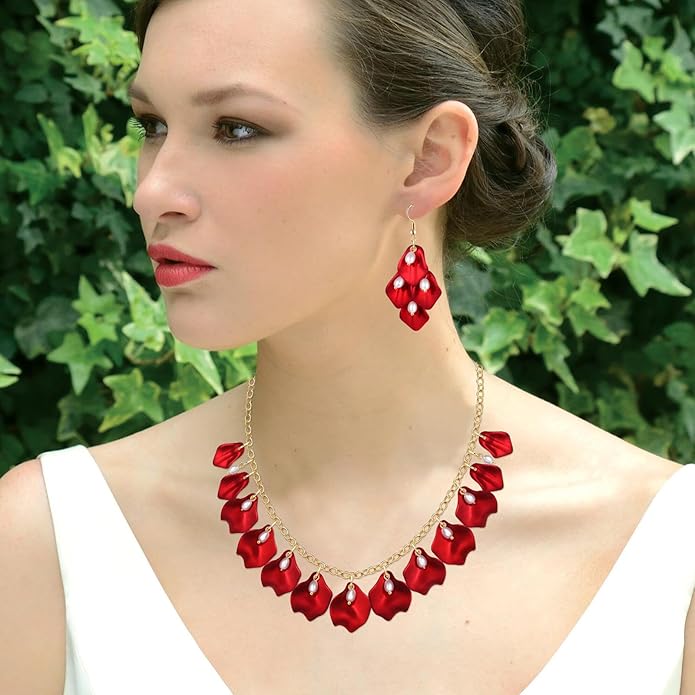 Flower Petal Necklace Earrings Set Layered Statement Beaded Jewelry Set for Women Summer Necklace Earrings