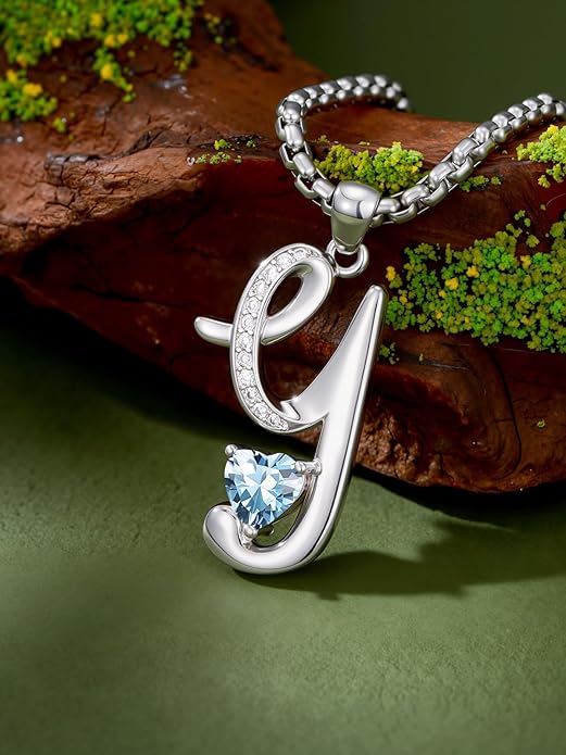 Valentines Day Gifts for Women Alphabet A to Z Initial Birthstone Pendant Necklaces for Women - 18k White Gold Plated Personalized Name Jewelry Valentine Mothers Day Birthday Gifts for Women Her Girlfriend