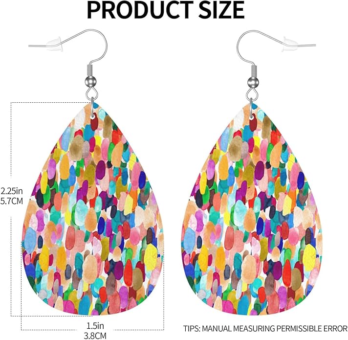 Colorful Watercolor Teardrop Earrings For Women, Dangle Earrings Jewelry For Women, Lightweight Faux Leather Earrings Gifts