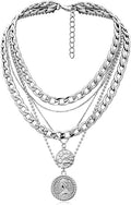 MJartoria Layered Necklaces for Women Trendy Retro Coin Pendant Necklace Dainty Chunky Chain Choker Necklaces for Jewelry Birthday Gifts