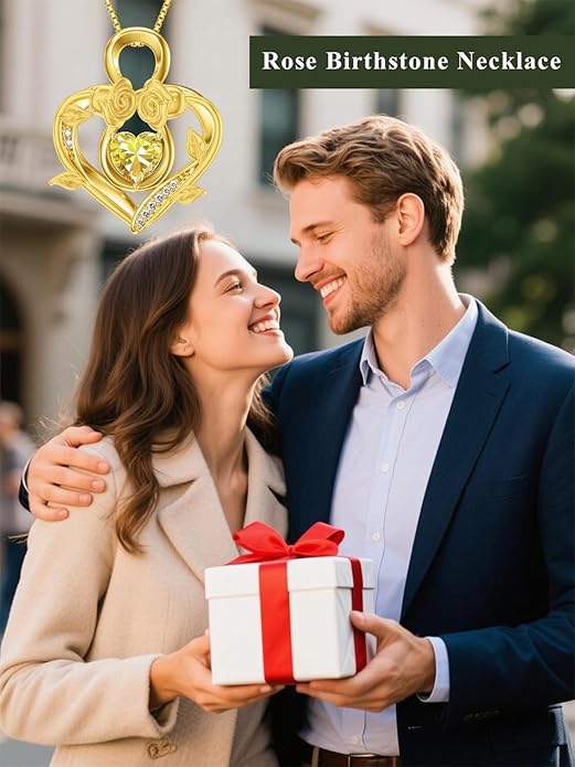 Midari 18K Gold Heart Birthstone Necklace 18K Gold Infinity Rose Necklace Birthday Christmas Jewelry Gifts for Women Wife Her Daughter Mom