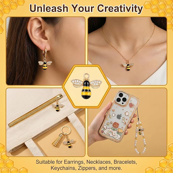Larrel 30PCS Bee Charm Pendants with Rhinestone, Alloy Enamel Bee Charms Pendants, Cute Honeybee Charms for Jewelry Making, DIY Craft, Earring, Necklace and Bracelet