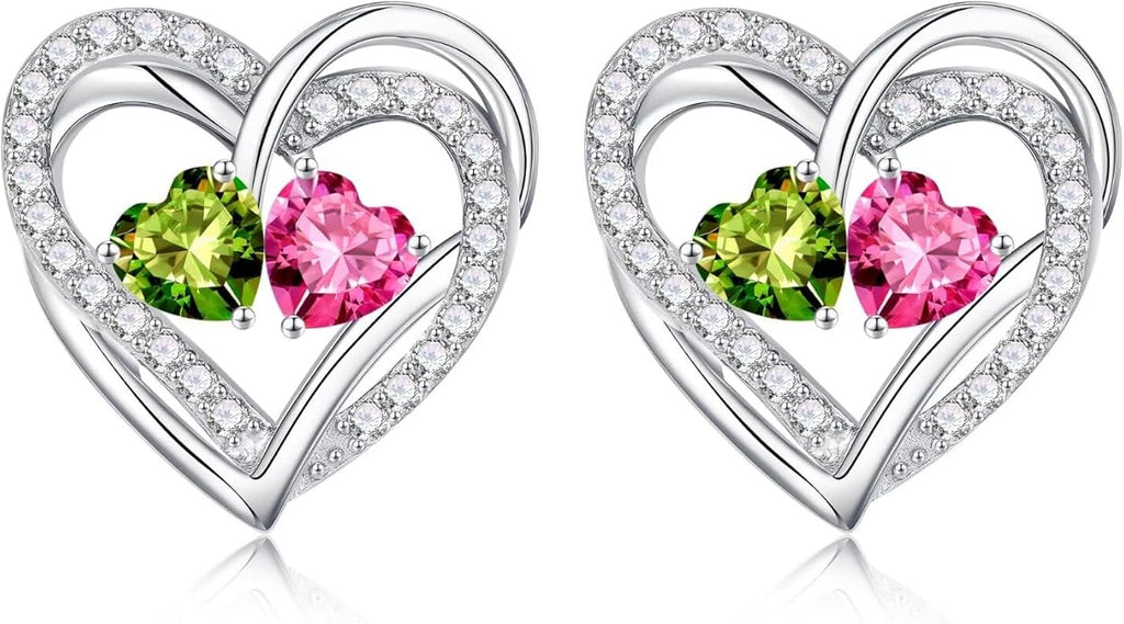 Iefil Valentines Day Gifts for Her, 925 Sterling Silver Heart Birthstone Earrings, Anniversary Birthday Gifts for Women, Birthstone Jewelry for Her Wife Girlfriend Mom