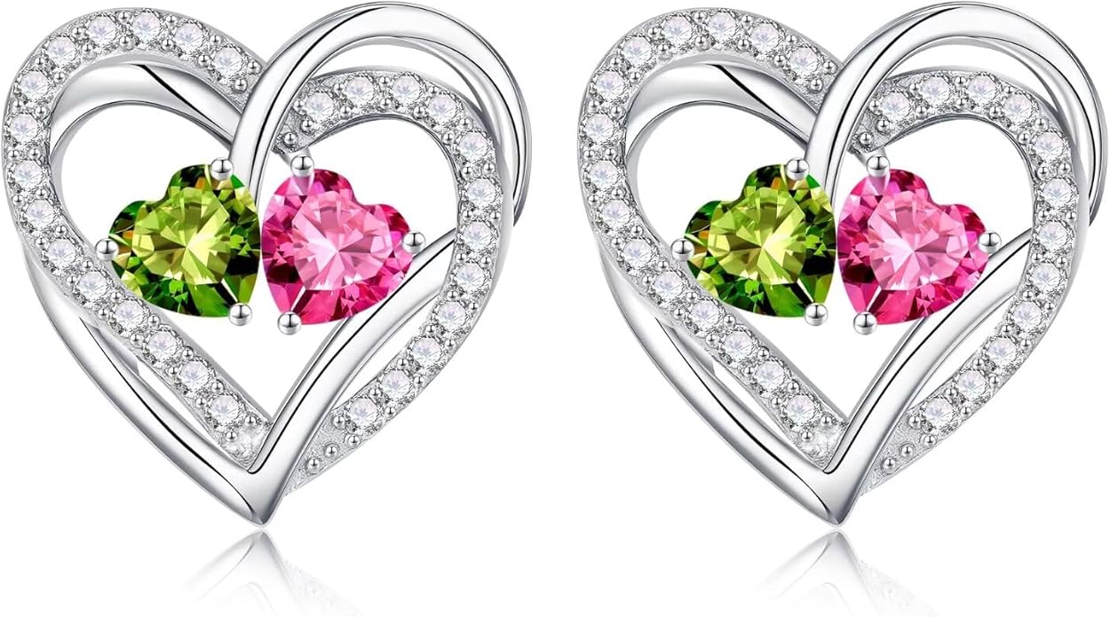 Iefil Valentines Day Gifts for Her, 925 Sterling Silver Heart Birthstone Earrings, Anniversary Birthday Gifts for Women, Birthstone Jewelry for Her Wife Girlfriend Mom